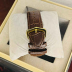 Cartier Tank Brown Leather Strap Black Dial Quartz Wrist Watch For Men’s