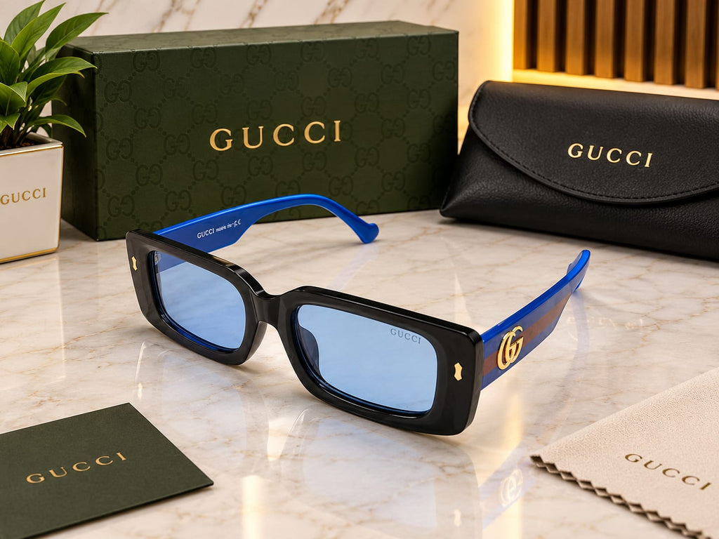 Gucci Oversized Web Stripe Rectangular Sunglasses