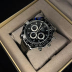 Rolex Men's Daytona Black Leather Strap Black Dial Watch