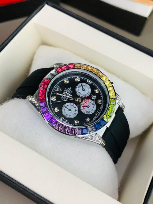 Rlx Rainbow Daytona Silicon Strap Watch