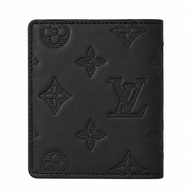 LV Style Black Leather Bifold Wallet for Men