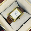 Cartier Tank Brown Leather Strap Black Dial Quartz Wrist Watch For Men’s