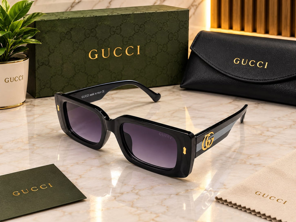 Gucci Oversized Web Stripe Rectangular Sunglasses