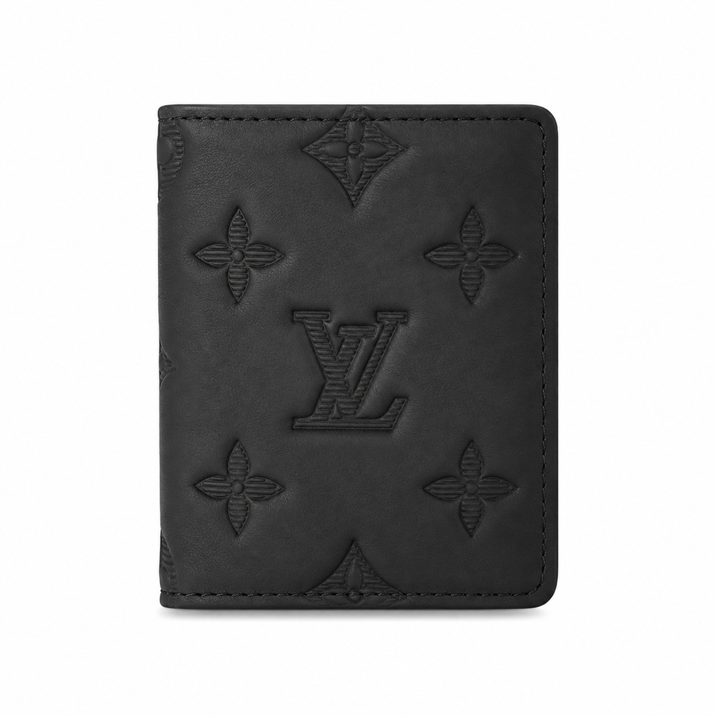 LV Style Black Leather Bifold Wallet for Men