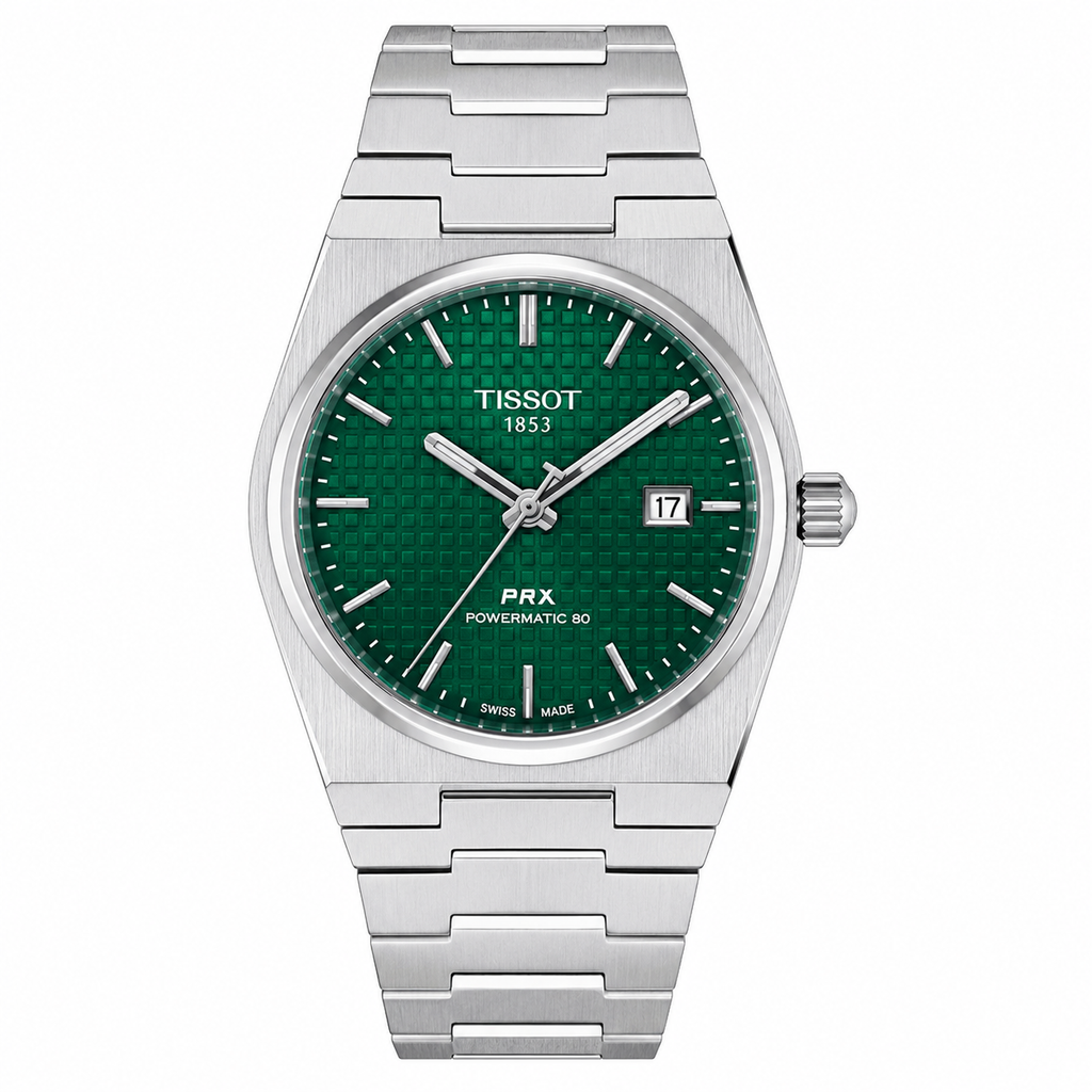 Tissot PRX Green Dial Silver Chain Date Function Quartz Watch For Men
