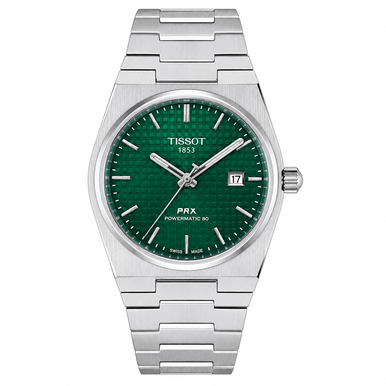 Tissot PRX Green Dial Silver Chain Date Function Quartz Watch For Men