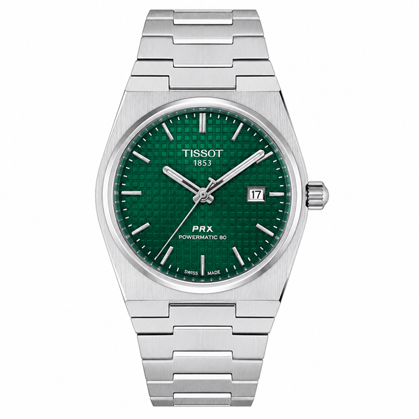 Tissot PRX Green Dial Silver Chain Date Function Quartz Watch For Men