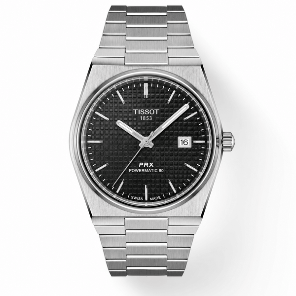Tissot PRX Black Dial  Silver Chain Watch – Date Function | Swiss Style Luxury Quartz Watch