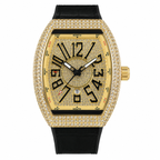 Franck Muller Gold Diamond Dial Black Hybrid Strap Date Function Quartz Watch For Men