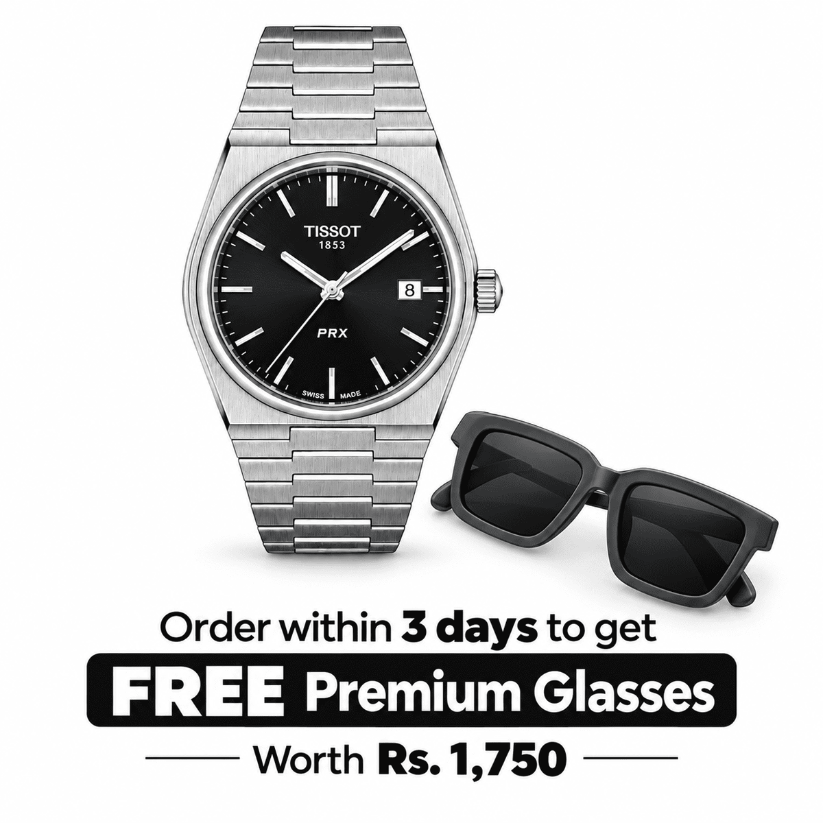 Tissot PRX Semi Automatic Style Black Dial Silver Chain Watch