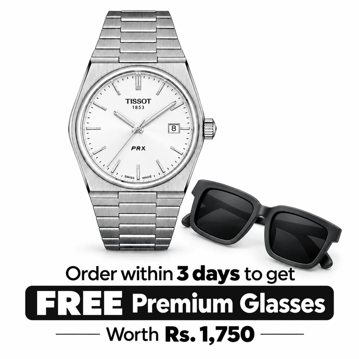 Tissot PRX Semi Automatic Style White Dial Silver Chain Watch