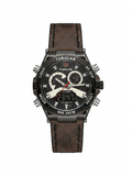 Tublar Men's Leather Strap Dual Time, Day & Date Display Watch