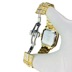 Cartier Iced Out Gold Watch with Square Dial and Gold Stainless Steel Strap