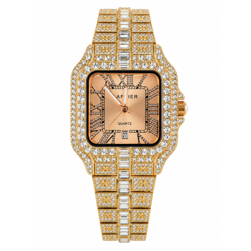 Cartier Iced Out Watch for Men – Rose Gold Square Dial