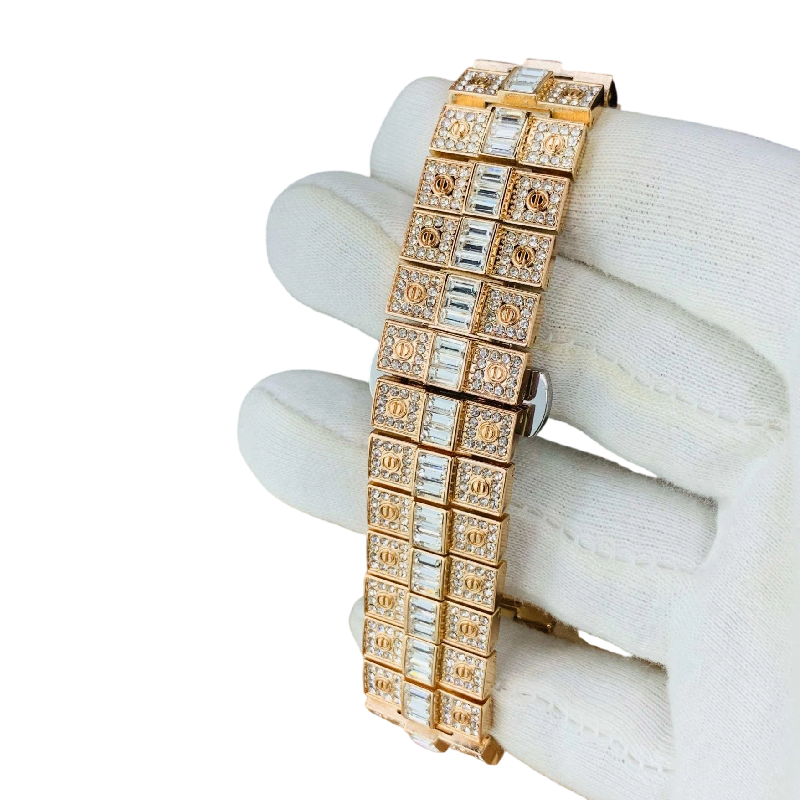 Cartier Iced Out Watch for Men – Rose Gold Square Dial