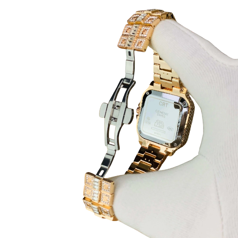 Cartier Iced Out Watch for Men – Rose Gold Square Dial