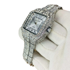 Cartier Iced Out Watch for Men Silver Square Dial Stainless Steel Bracelet