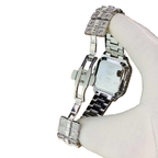 Cartier Iced Out Watch for Men Silver Square Dial Stainless Steel Bracelet