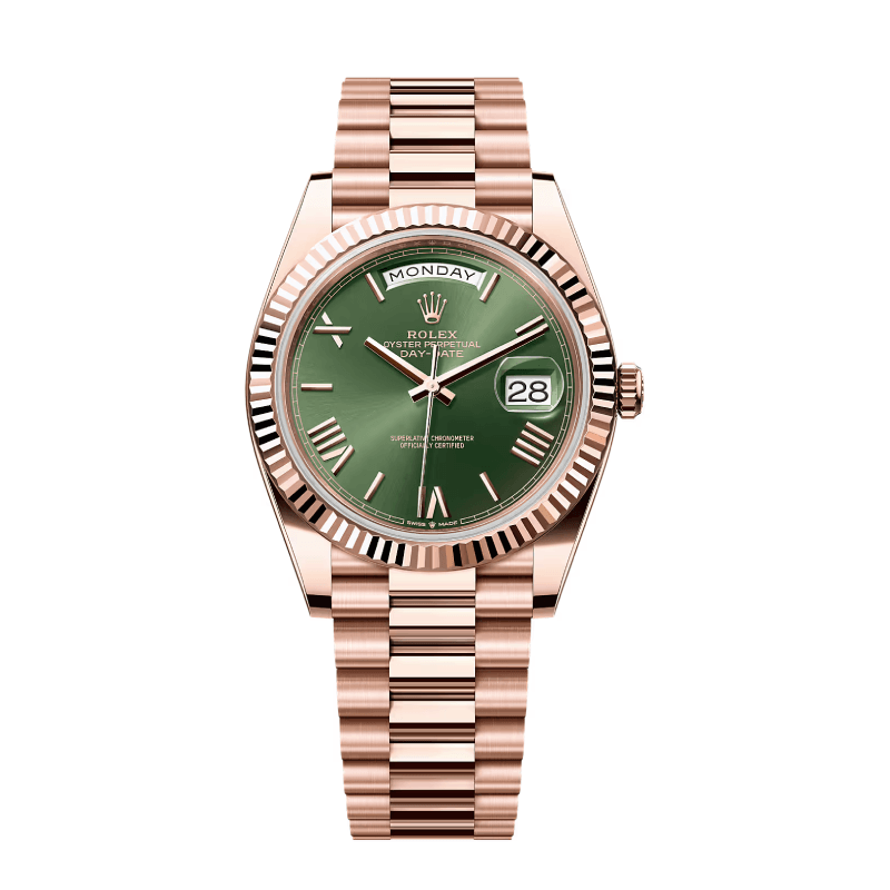 Rlx Day-Date Rose Gold Olive Green Dial – Master Grade 40mm Watch