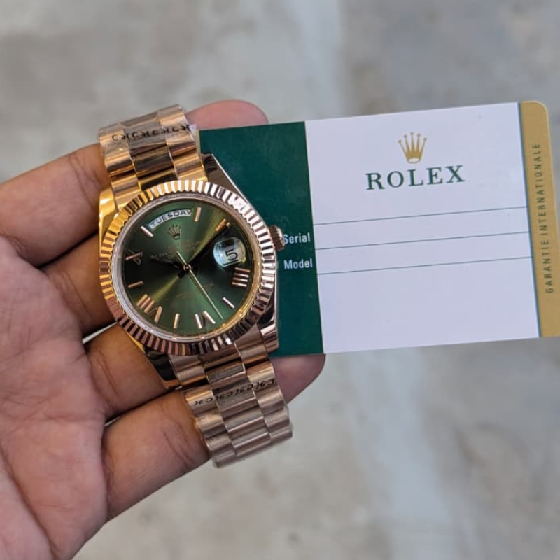 Rlx Day-Date Rose Gold Olive Green Dial – Master Grade 40mm Watch