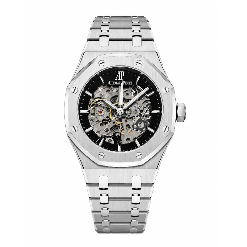Audemars Piguet Royal Oak Skeleton Dial Automatic men's stainless steel watch with skeleton display and octagonal bezel.