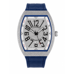 Franck Muller Silver Diamond Dial Blue Hybrid Strap Date Function Quartz Watch For Men