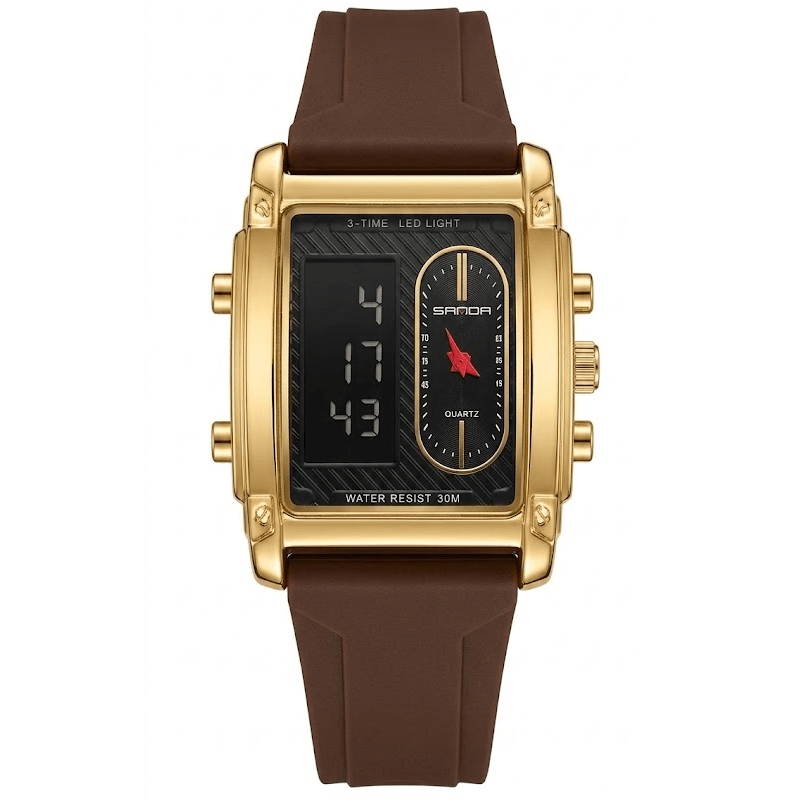 SANDA Men's Silicone Strap 3328 Dual Display Analog Digital, LED Backlight Watch