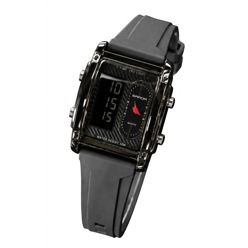 SANDA Men's Silicone Strap 3328 Dual Display Analog Digital, LED Backlight Watch