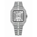 Cartier Iced Out Watch for Men Silver Square Dial Stainless Steel Bracelet