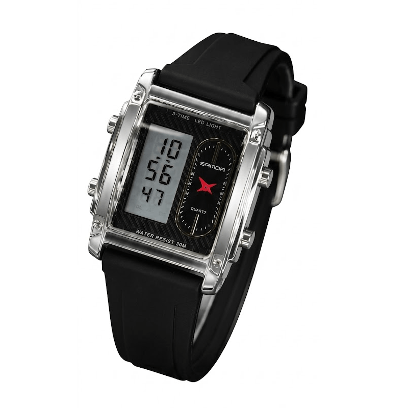 SANDA Men's Silicone Strap 3328 Dual Display Analog Digital, LED Backlight Watch