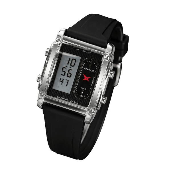 SANDA Men's Silicone Strap 3328 Dual Display Analog Digital, LED Backlight Watch