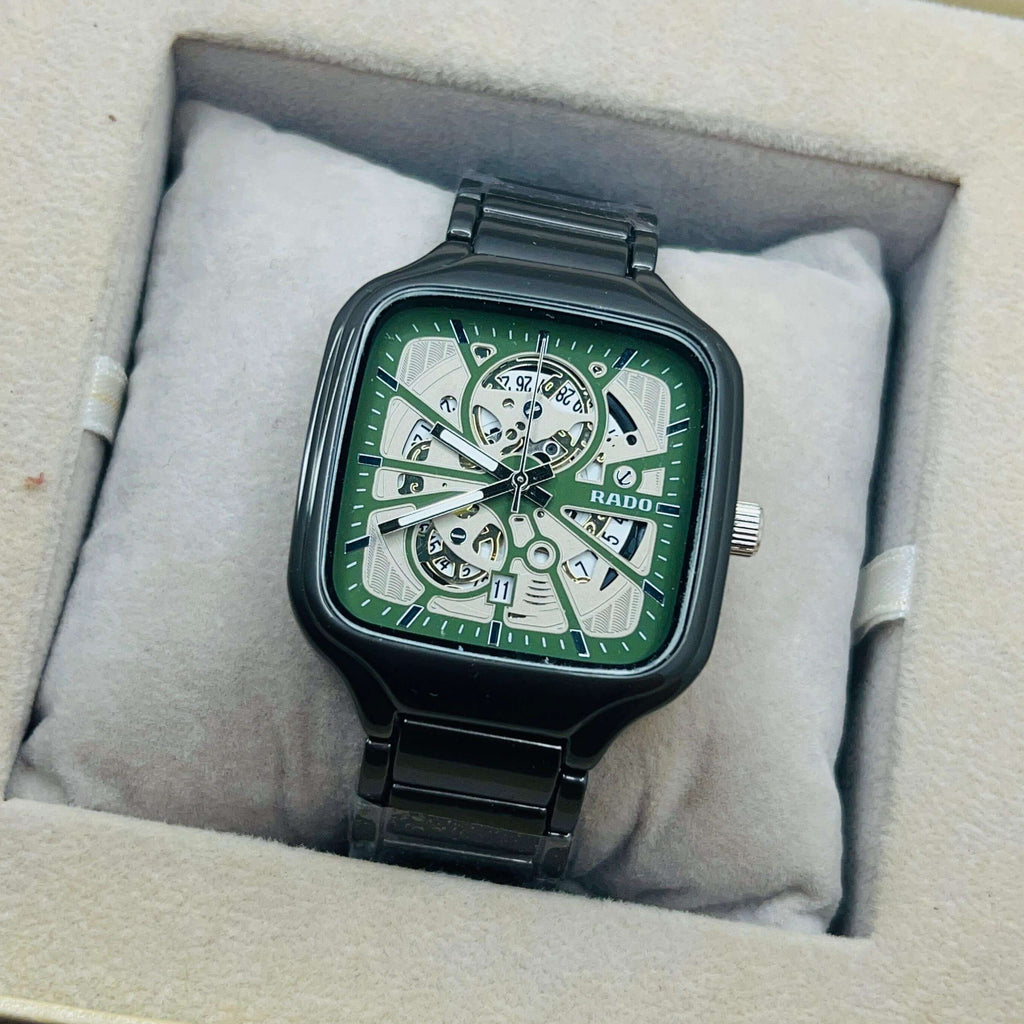 Rado Men's Skeleton Green Dial Grey Chain Watch
