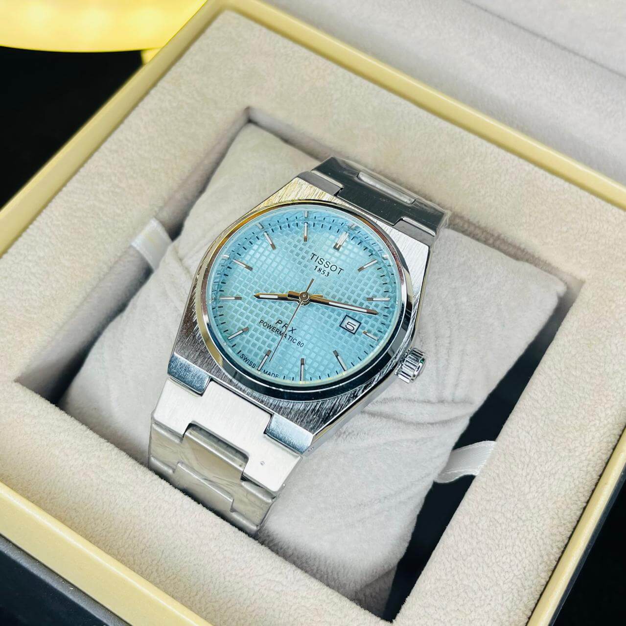 Tissot PRX Tiffany Blue Dial Silver Chain Date Function Quartz Watch For Men