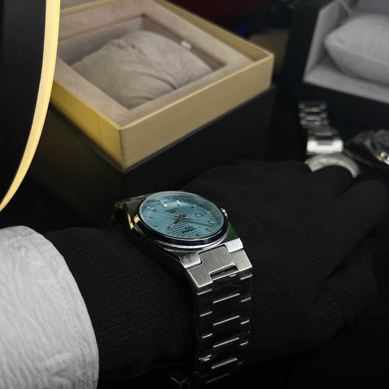 Tissot PRX Tiffany Blue Dial Silver Chain Date Function Quartz Watch For Men