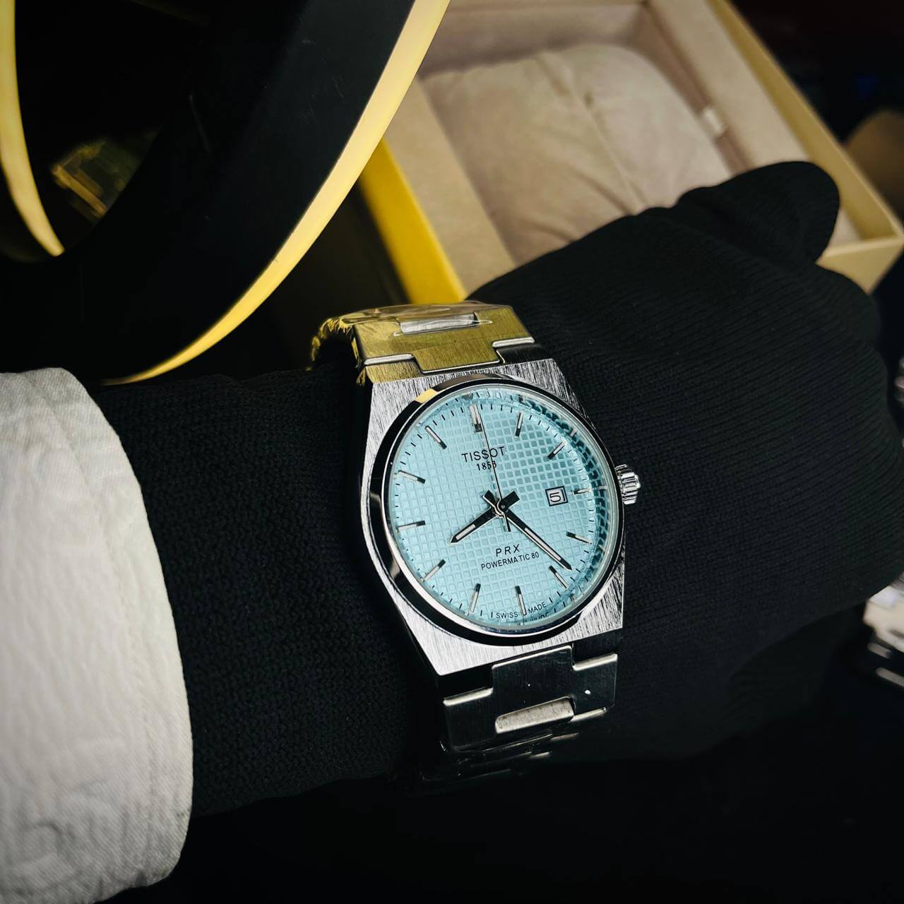 Tissot PRX Tiffany Blue Dial Silver Chain Date Function Quartz Watch For Men