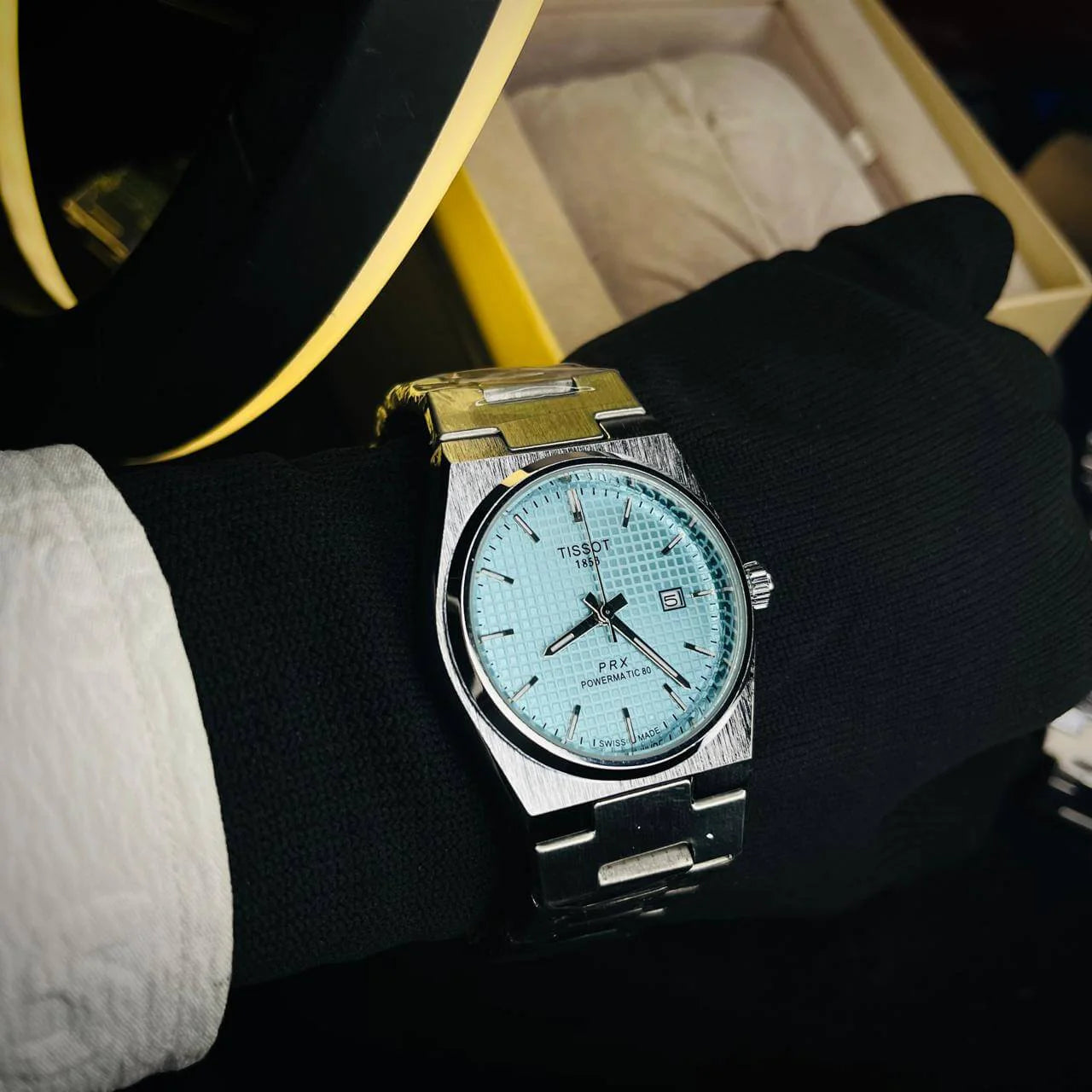Tissot PRX Black Dial  Silver Chain Watch – Date Function | Swiss Style Luxury Quartz Watch
