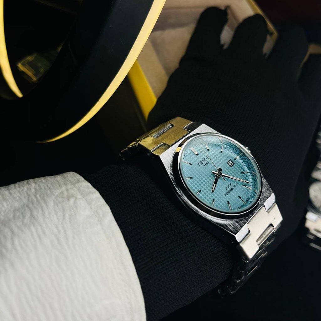 Tissot PRX Tiffany Blue Dial Silver Chain Date Function Quartz Watch For Men