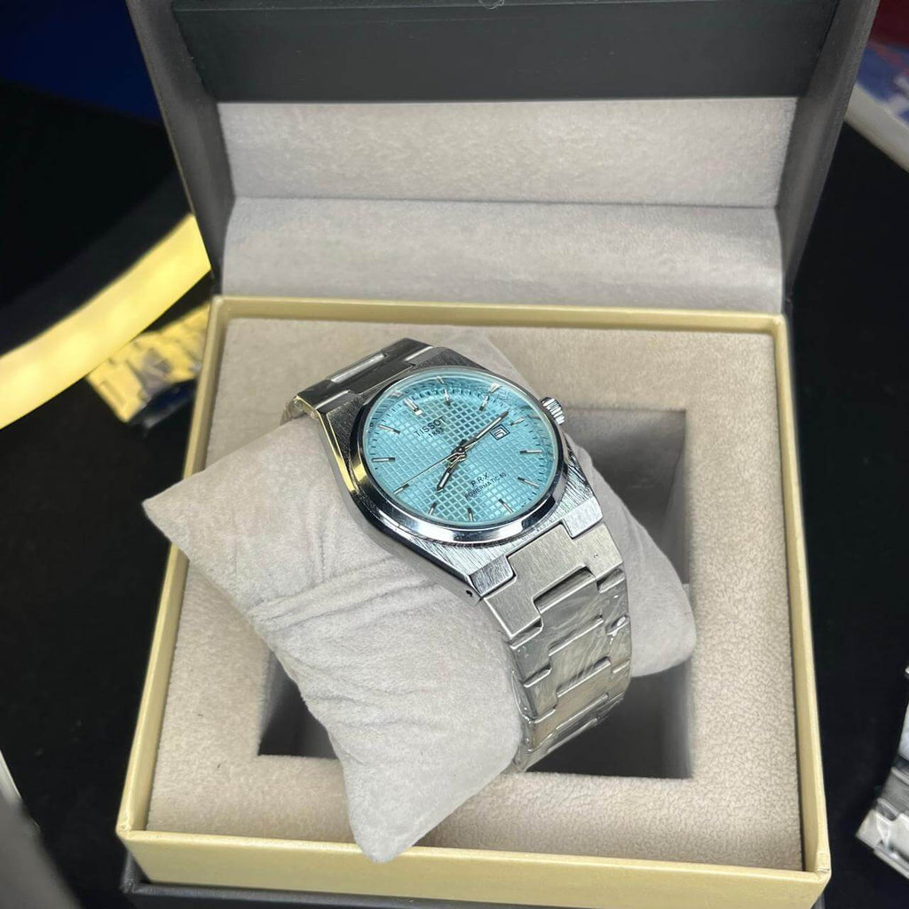 Tissot PRX Tiffany Blue Dial Silver Chain Date Function Quartz Watch For Men