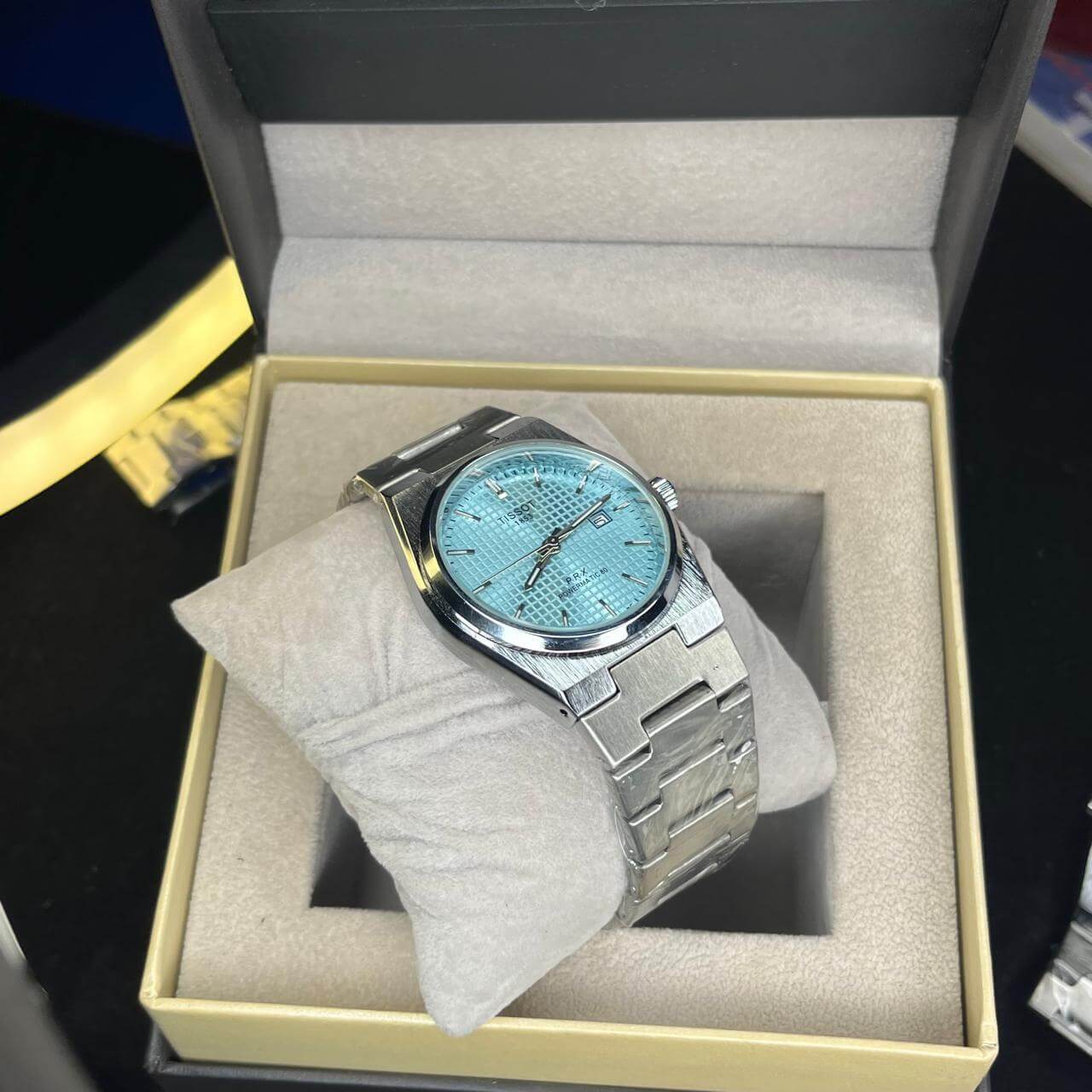 Tissot PRX Tiffany Blue Dial Silver Chain Date Function Quartz Watch For Men