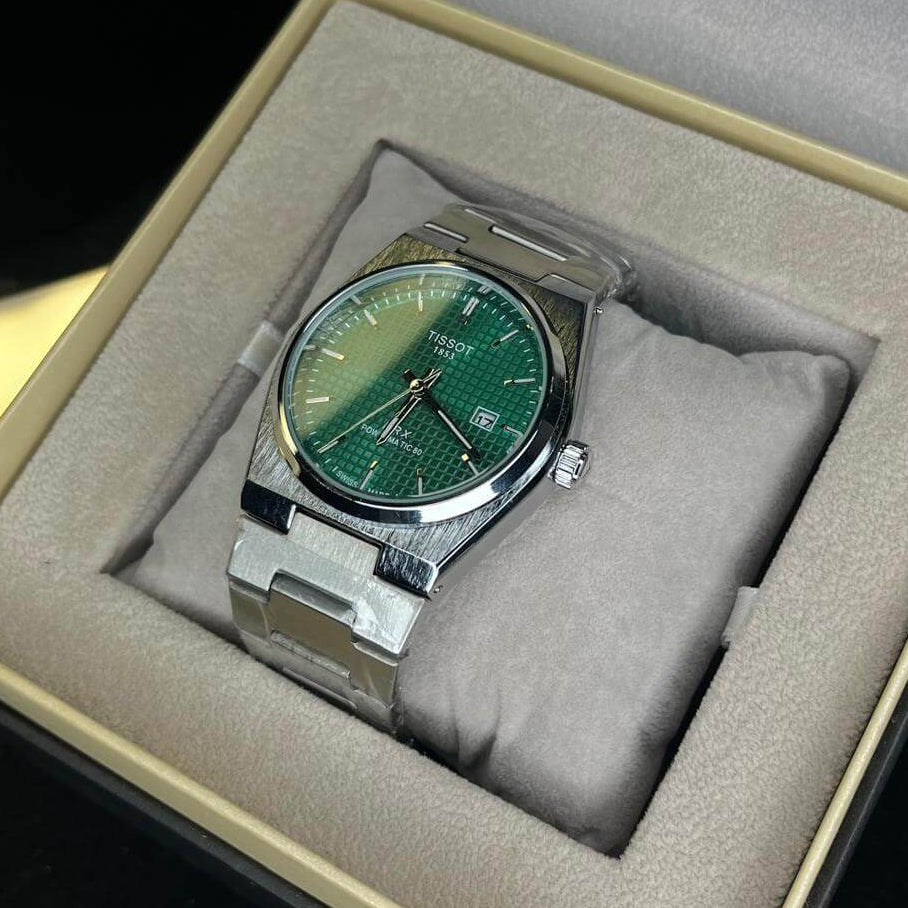 Tissot PRX Green Dial Silver Chain Date Function Quartz Watch For Men