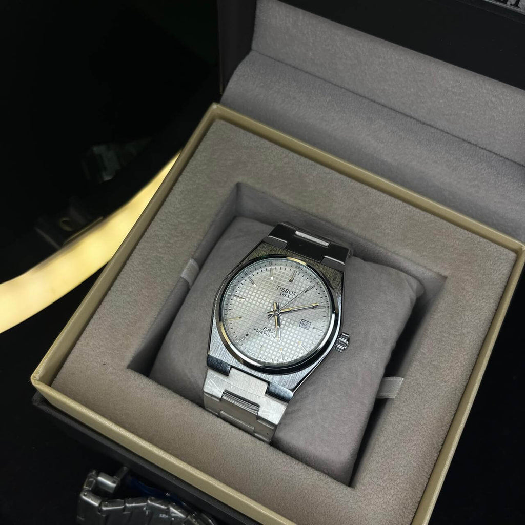 Tissot PRX White Dial Silver Chain Date Function Quartz Watch For Men