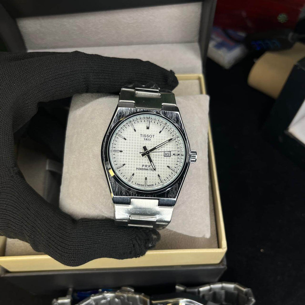 Tissot PRX White Dial Silver Chain Date Function Quartz Watch For Men