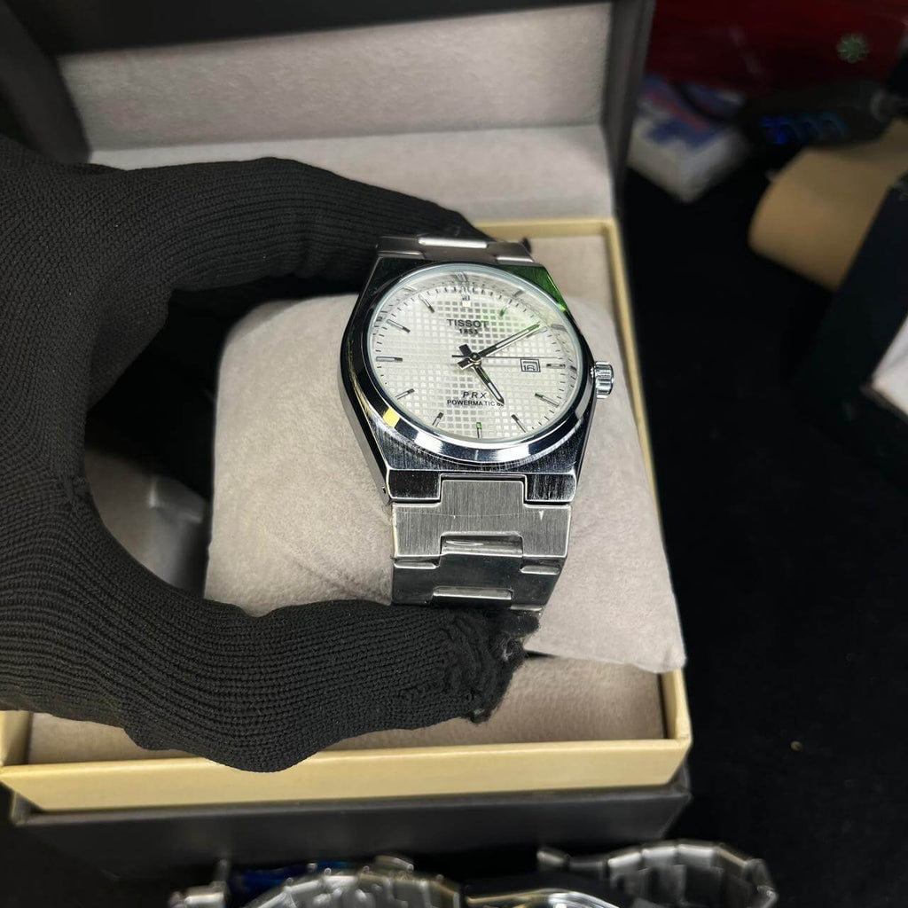 Tissot PRX White Dial Silver Chain Date Function Quartz Watch For Men