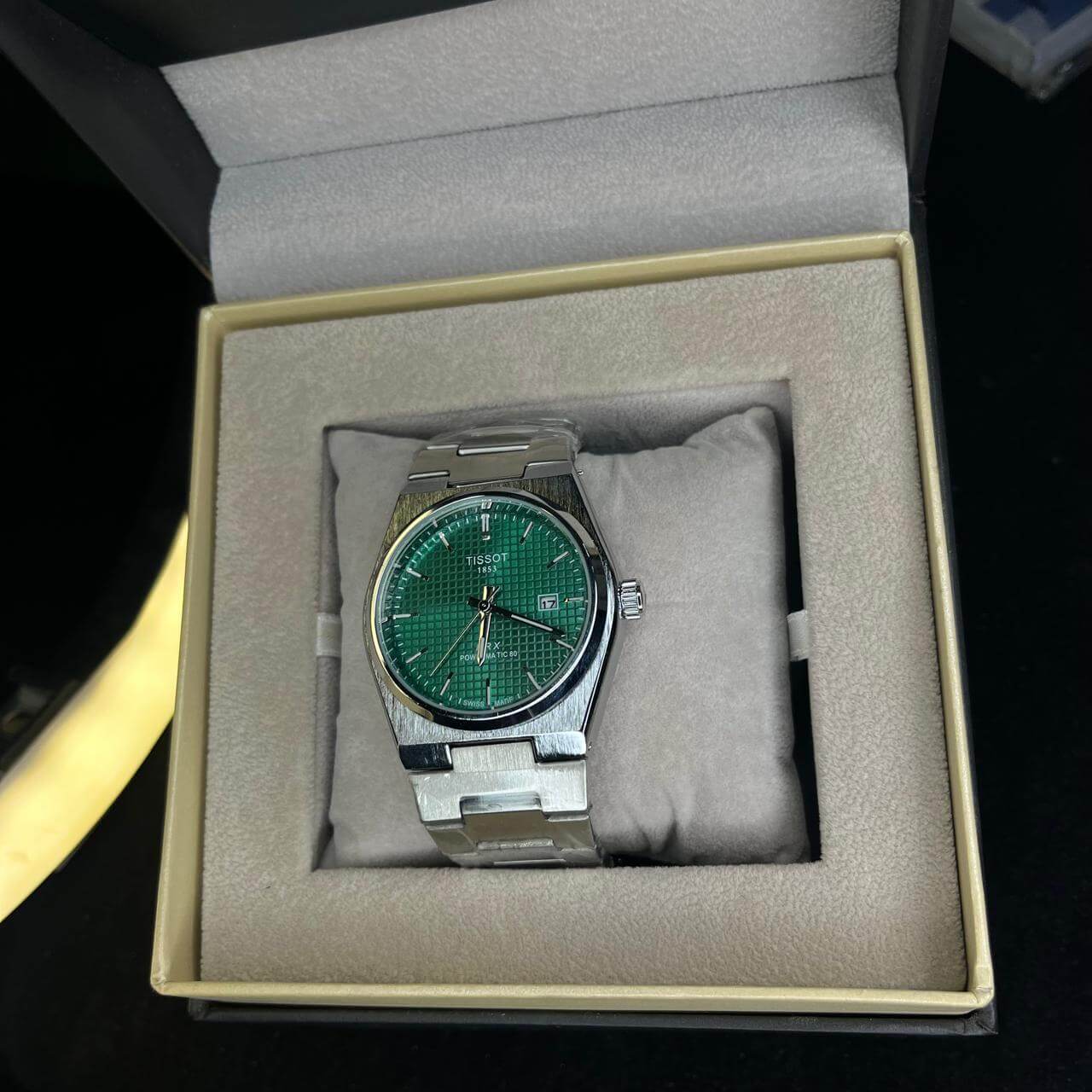 Tissot PRX Green Dial Silver Chain Date Function Quartz Watch For Men