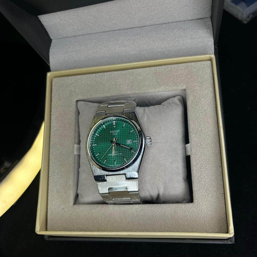 Tissot PRX Green Dial Silver Chain Date Function Quartz Watch For Men