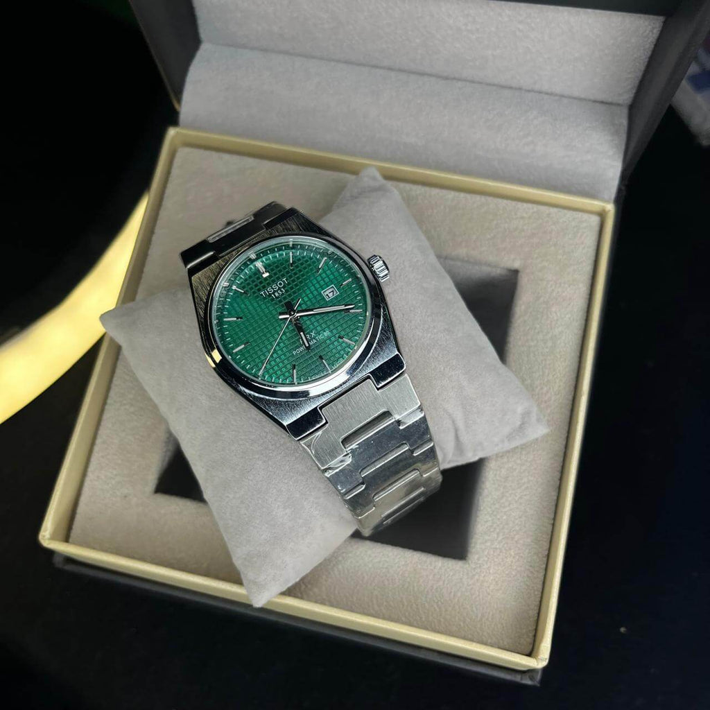 Tissot PRX Green Dial Silver Chain Date Function Quartz Watch For Men