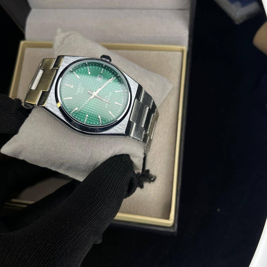 Tissot PRX Green Dial Silver Chain Date Function Quartz Watch For Men