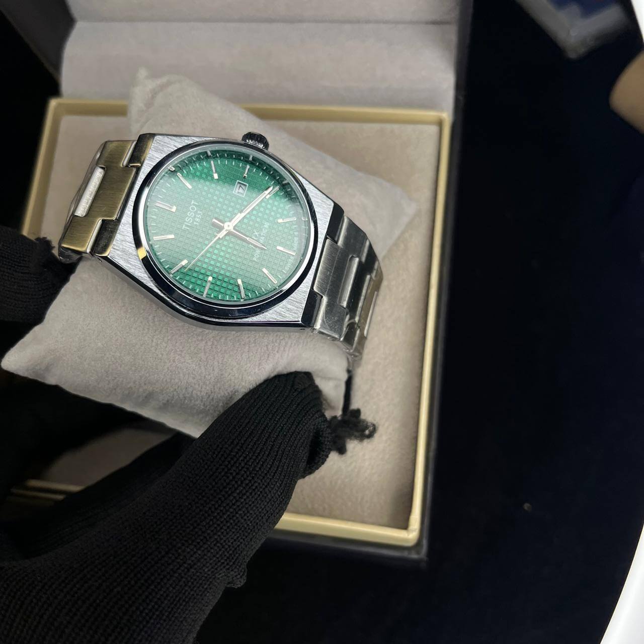 Tissot PRX Green Dial Silver Chain Date Function Quartz Watch For Men
