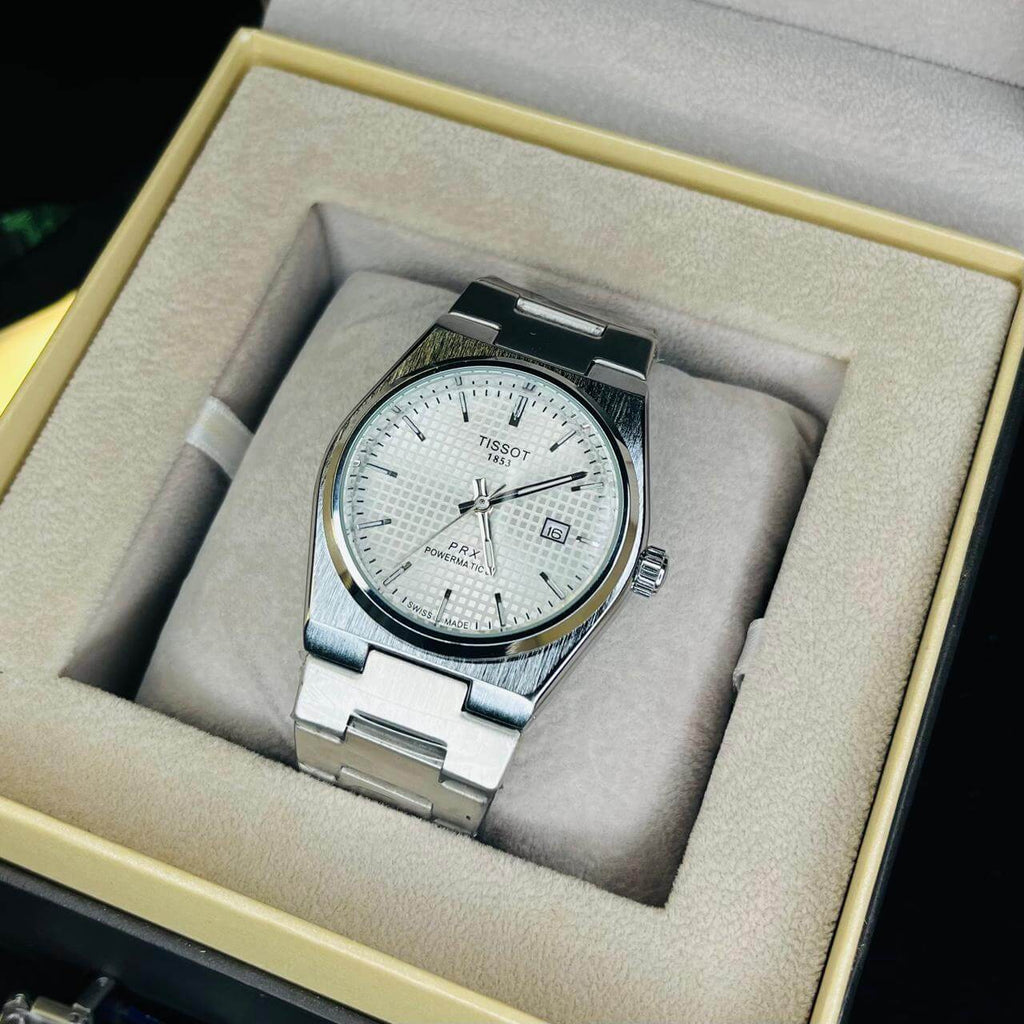 Tissot PRX White Dial Silver Chain Date Function Quartz Watch For Men