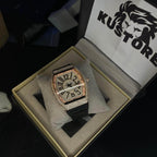 Franck Muller Rose Gold Diamond Dial Hybrid Strap Date Function Quartz Watch For Men